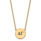Sterling Silver Gold-plated LogoArt Delta Gamma Sorority Greek Letters Large Black Enamel Pendant 18 inch Necklace