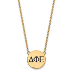 Sterling Silver Gold-plated LogoArt Delta Phi Epsilon Sorority Greek Letters Large Black Enamel Pendant 18 inch Necklace