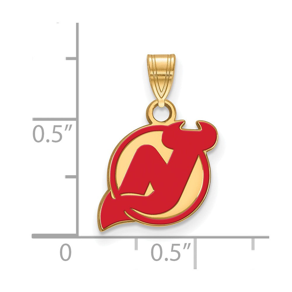 Sterling Silver Gold-plated NHL LogoArt New Jersey Devils Small Enameled Pendant