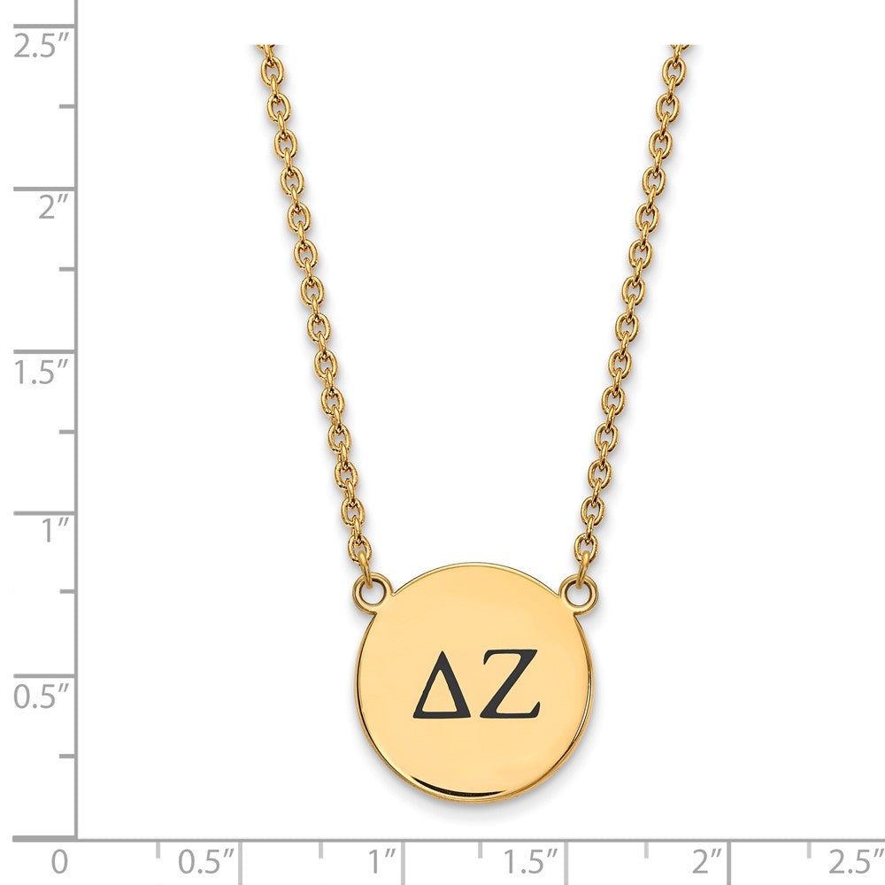 Sterling Silver Gold-plated LogoArt Delta Zeta Sorority Greek Letters Large Black Enamel Pendant 18 inch Necklace