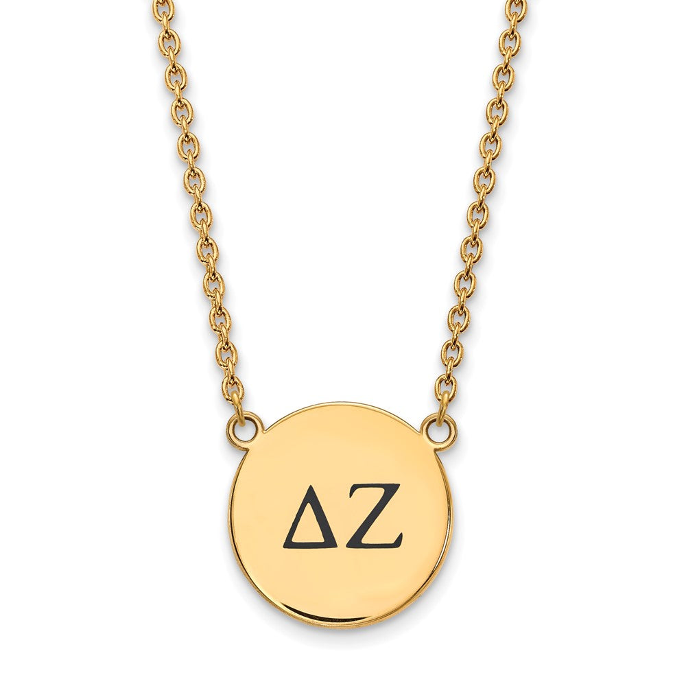 Sterling Silver Gold-plated LogoArt Delta Zeta Sorority Greek Letters Large Black Enamel Pendant 18 inch Necklace