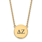 Sterling Silver Gold-plated LogoArt Delta Zeta Sorority Greek Letters Large Black Enamel Pendant 18 inch Necklace