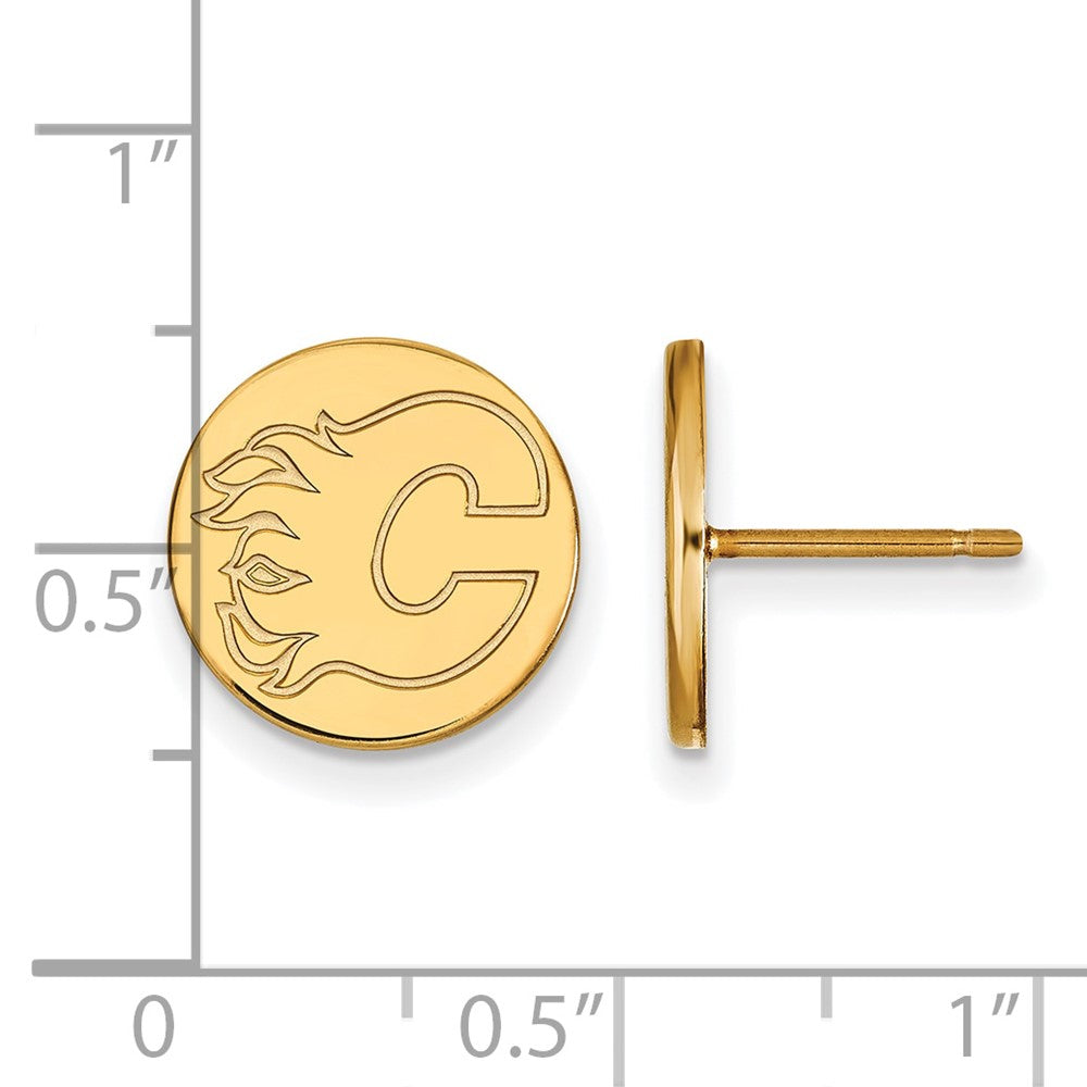 Sterling Silver Gold-plated NHL LogoArt Calgary Flames Small Disc Post Earrings