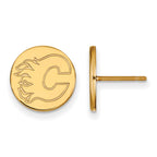 Sterling Silver Gold-plated NHL LogoArt Calgary Flames Small Disc Post Earrings