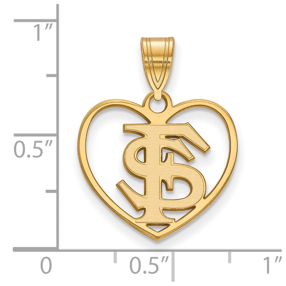Sterling Silver Gold-plated LogoArt Florida State University F-S Heart Pendant