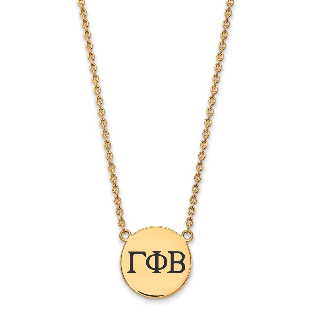 Sterling Silver Gold-plated LogoArt Gamma Phi Beta Sorority Greek Letters Large Black Enamel Pendant 18 inch Necklace