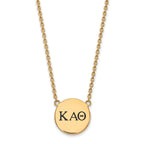 Sterling Silver Gold-plated LogoArt Kappa Alpha Theta Sorority Greek Letters Large Black Enamel Pendant 18 inch Necklace