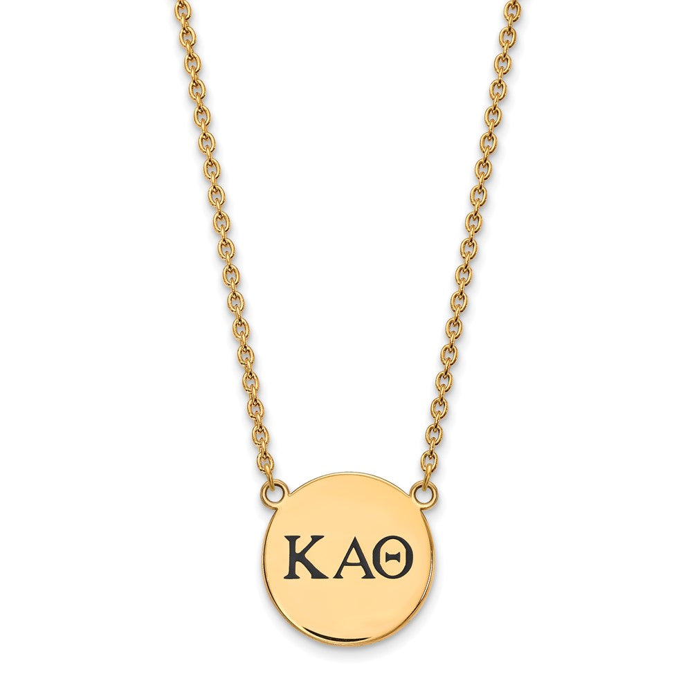 Sterling Silver Gold-plated LogoArt Kappa Alpha Theta Sorority Greek Letters Large Black Enamel Pendant 18 inch Necklace