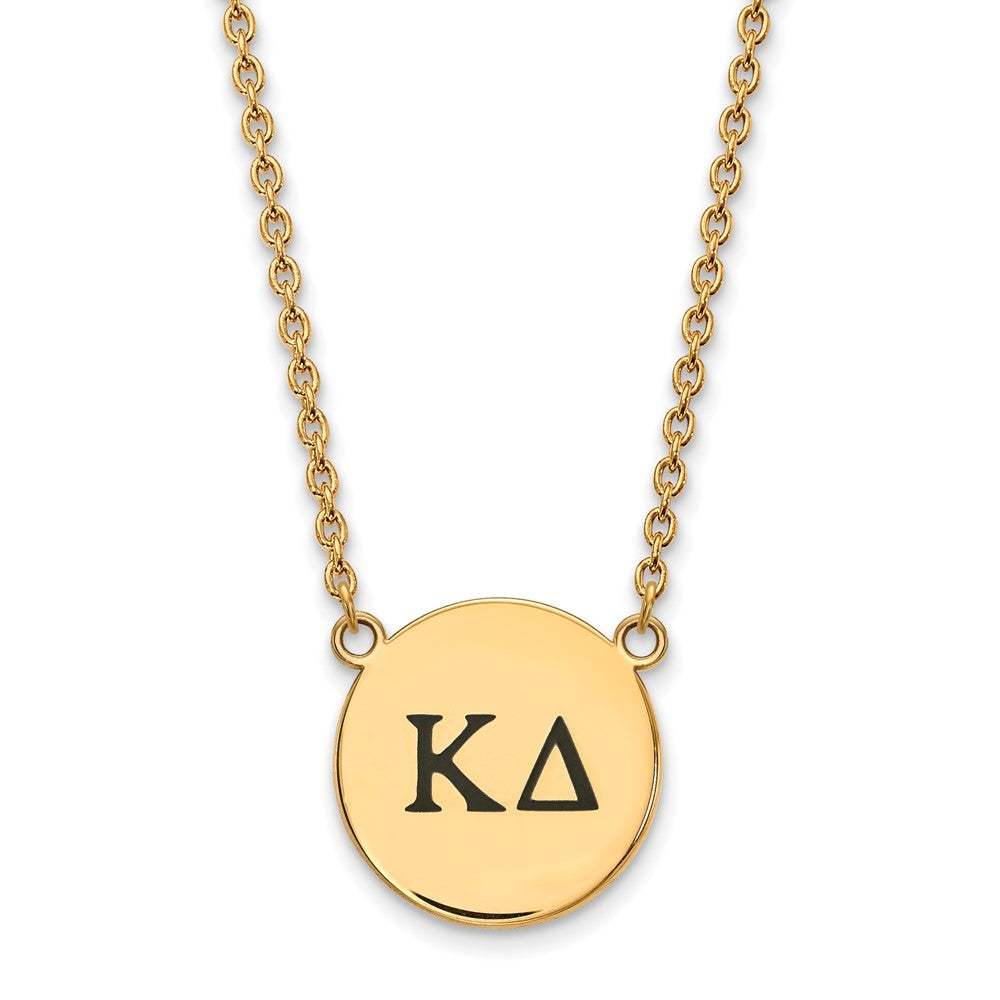 Sterling Silver Gold-plated LogoArt Kappa Delta Sorority Greek Letters Large Black Enamel Pendant 18 inch Necklace