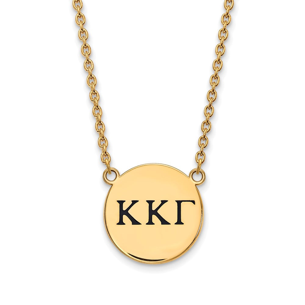 Sterling Silver Gold-plated LogoArt Kappa Kappa Gamma Sorority Greek Letters Large Black Enamel Pendant 18 inch Necklace