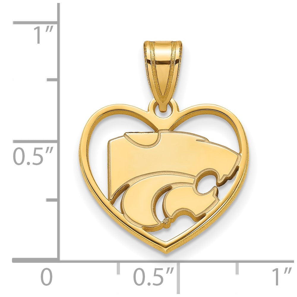 Sterling Silver Gold-plated LogoArt Kansas State University Wildcat Heart Pendant