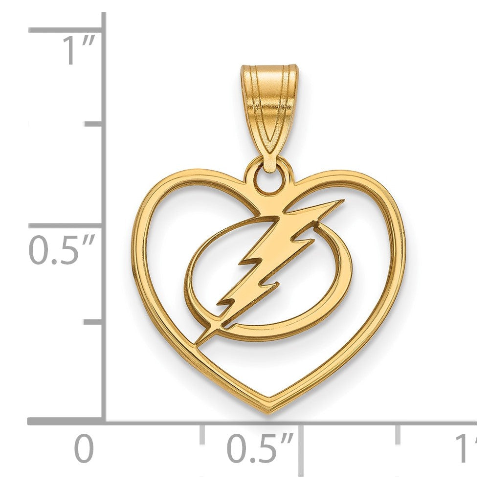 Sterling Silver Gold-plated NHL LogoArt Tampa Bay Lightning Heart Pendant