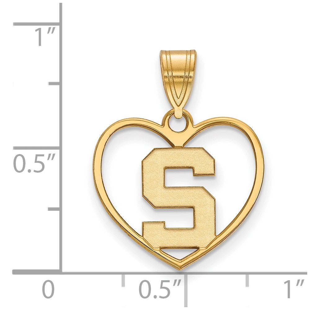 Sterling Silver Gold-plated LogoArt Michigan State University Letter S Heart Pendant