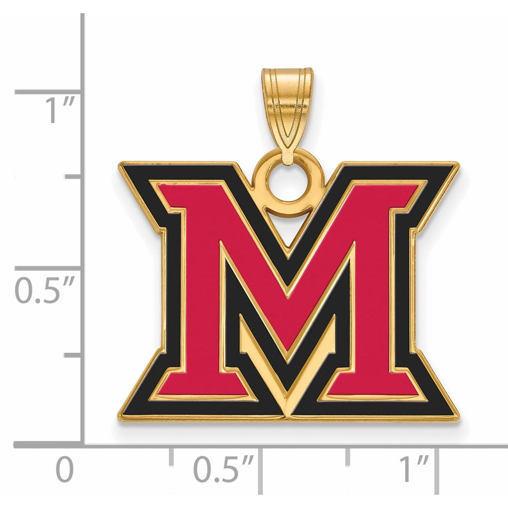 Sterling Silver Gold-plated LogoArt Miami University Ohio Letter M Large Enameled Pendant