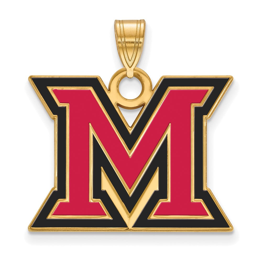 Sterling Silver Gold-plated LogoArt Miami University Ohio Letter M Large Enameled Pendant