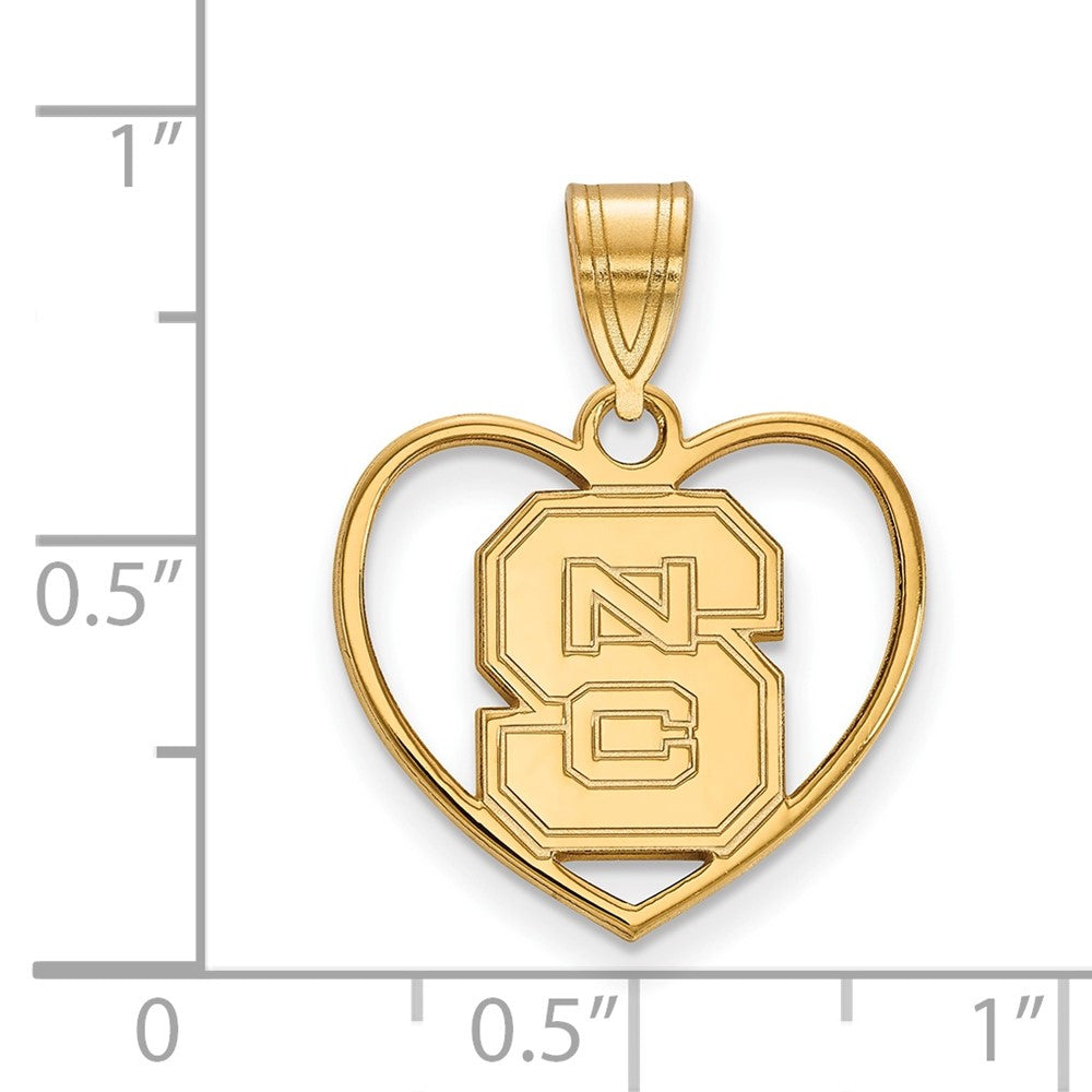 Sterling Silver Gold-plated LogoArt North Carolina State University N-C-S Heart Pendant