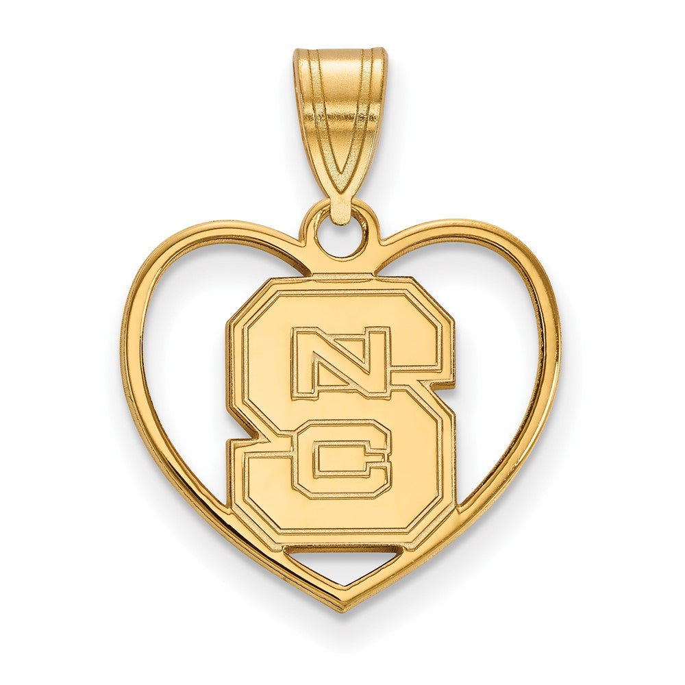 Sterling Silver Gold-plated LogoArt North Carolina State University N-C-S Heart Pendant