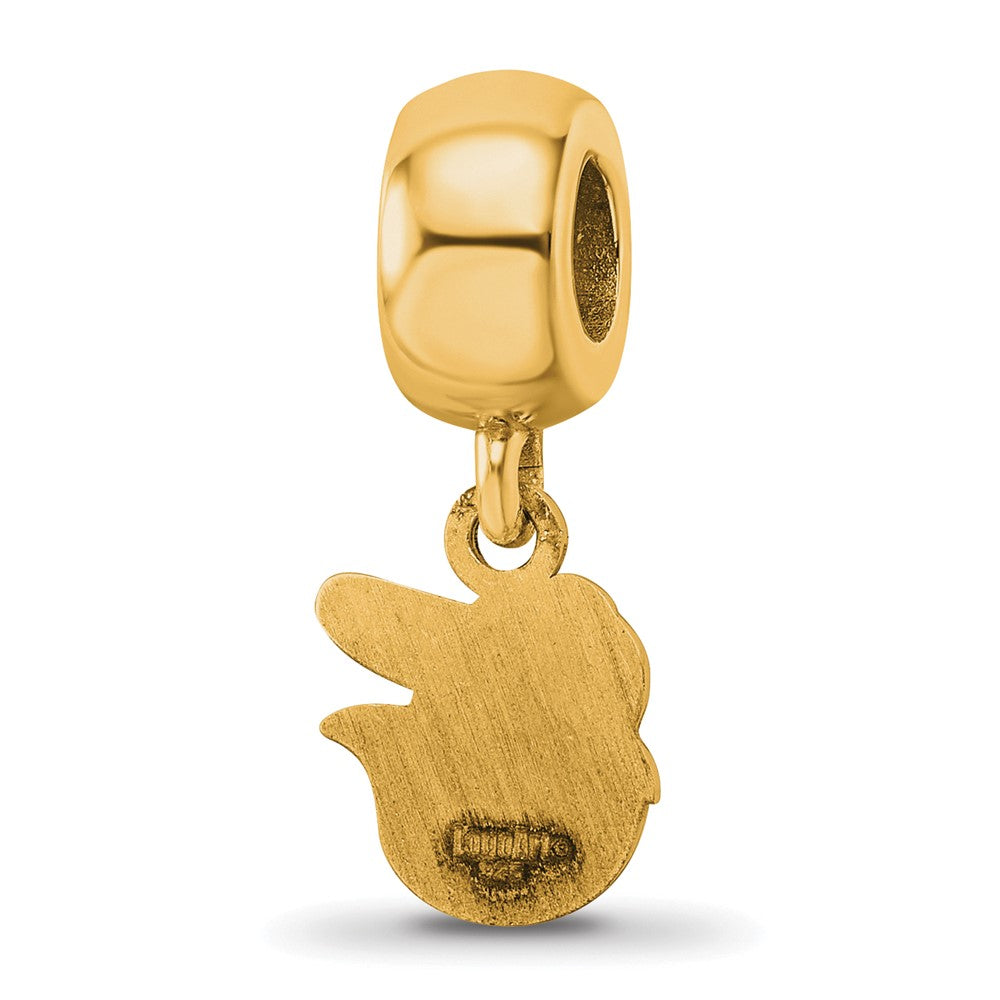 Sterling Silver Gold Plated Major League Baseball LogoArt Baltimore Orioles Extra Small Dangle Bead