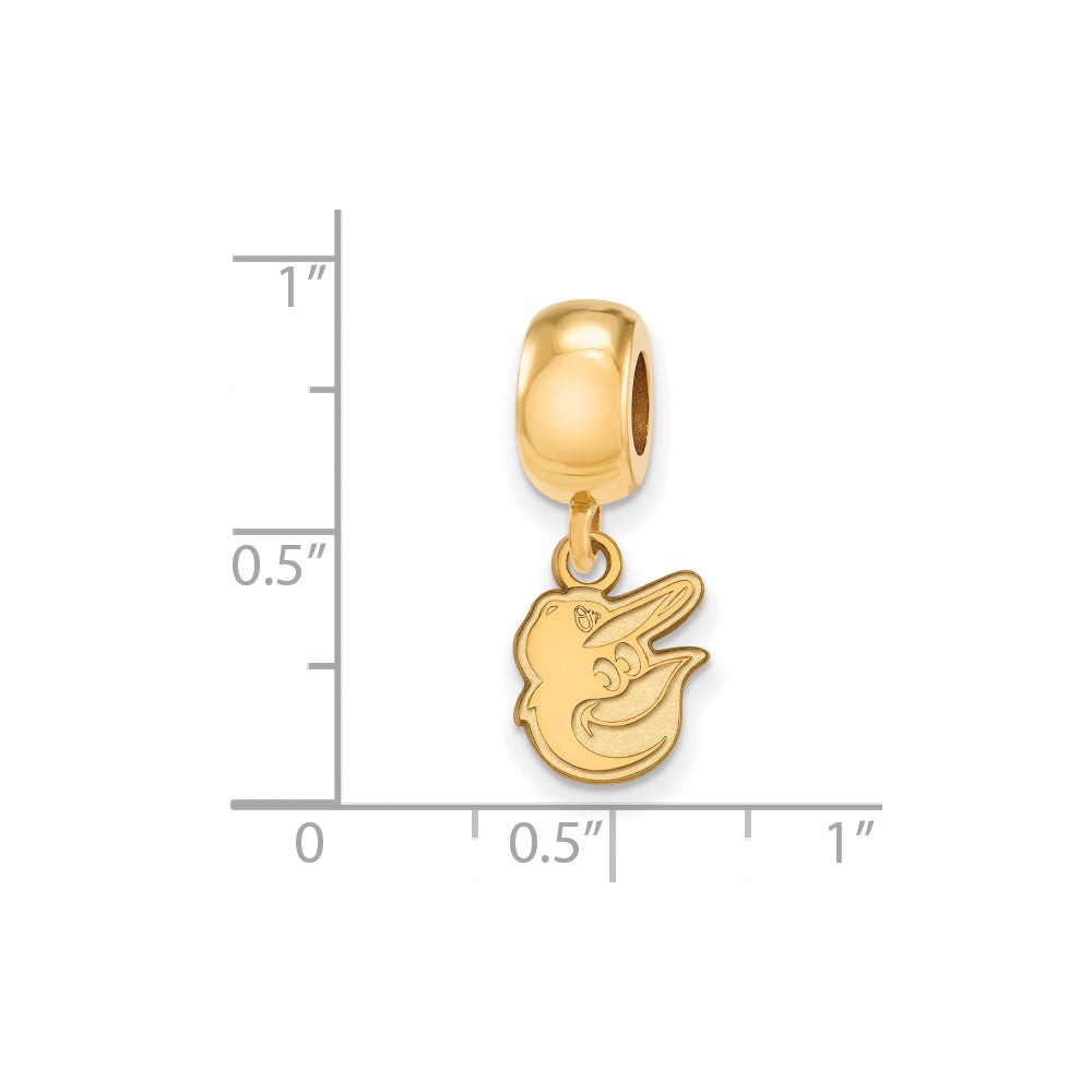 Sterling Silver Gold Plated Major League Baseball LogoArt Baltimore Orioles Extra Small Dangle Bead