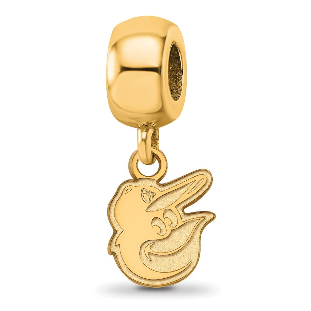 Sterling Silver Gold Plated Major League Baseball LogoArt Baltimore Orioles Extra Small Dangle Bead