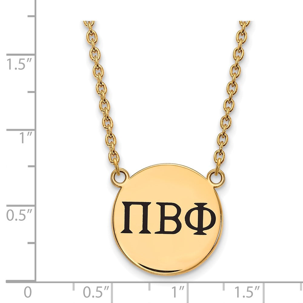 Sterling Silver Gold-plated LogoArt Pi Beta Phi Sorority Greek Letters Large Black Enamel Pendant 18 inch Necklace