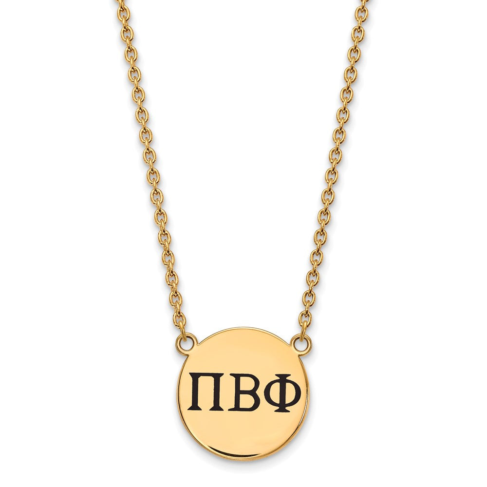 Sterling Silver Gold-plated LogoArt Pi Beta Phi Sorority Greek Letters Large Black Enamel Pendant 18 inch Necklace
