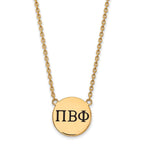 Sterling Silver Gold-plated LogoArt Pi Beta Phi Sorority Greek Letters Large Black Enamel Pendant 18 inch Necklace