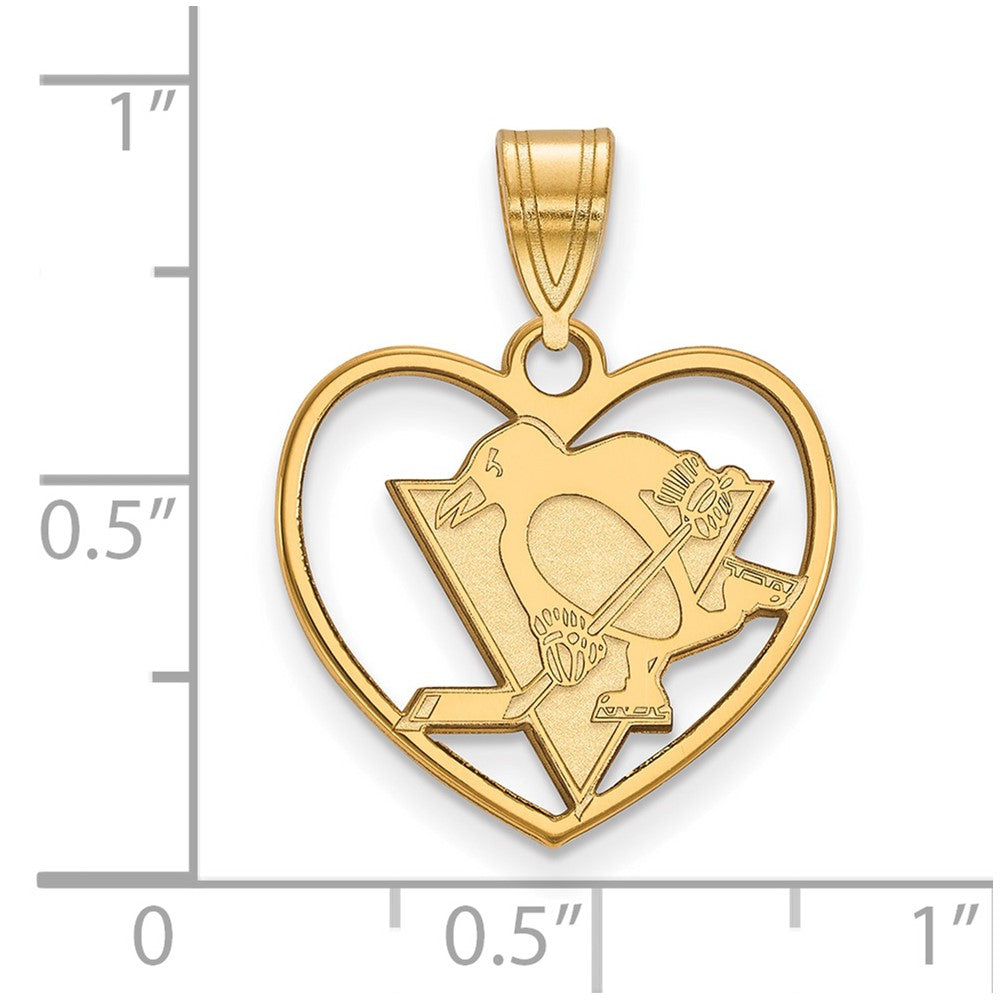Sterling Silver Gold-plated NHL LogoArt Pittsburgh Penguins Heart Pendant