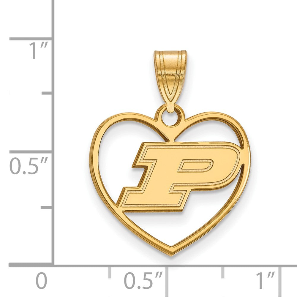 Sterling Silver Gold-plated LogoArt Purdue University Letter P Heart Pendant