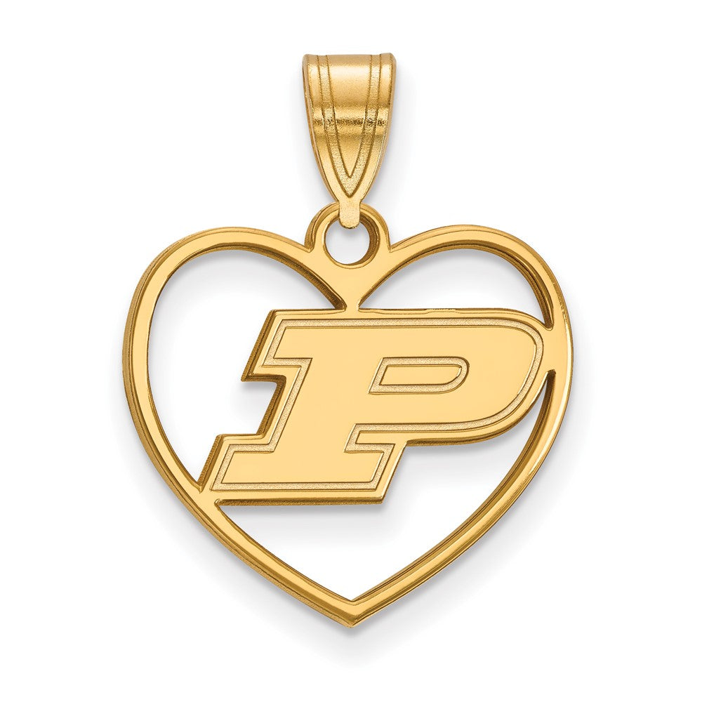 Sterling Silver Gold-plated LogoArt Purdue University Letter P Heart Pendant