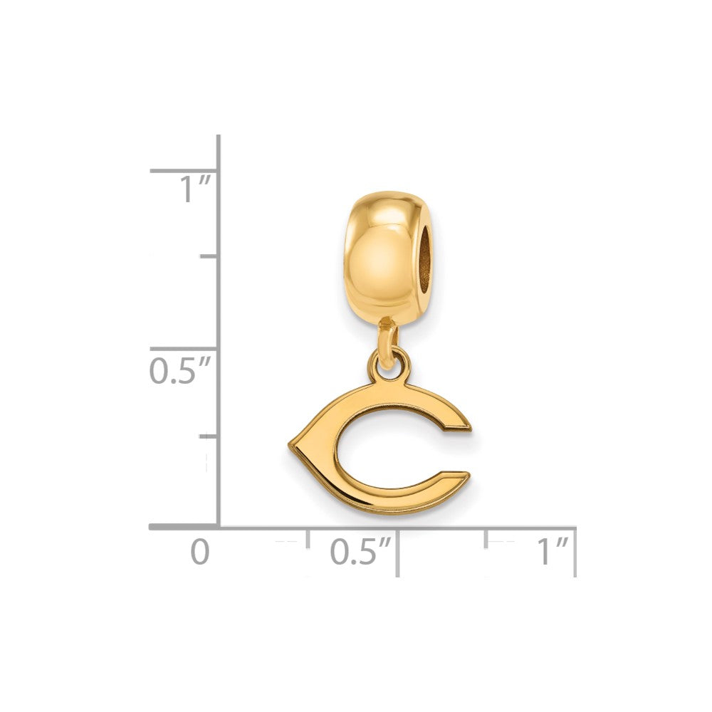 Sterling Silver Gold Plated Major League Baseball LogoArt Cincinnati Reds Dangle Bead