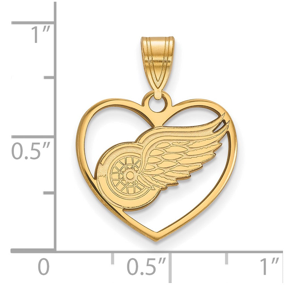 Sterling Silver Gold-plated NHL LogoArt Detroit Red Wings Heart Pendant