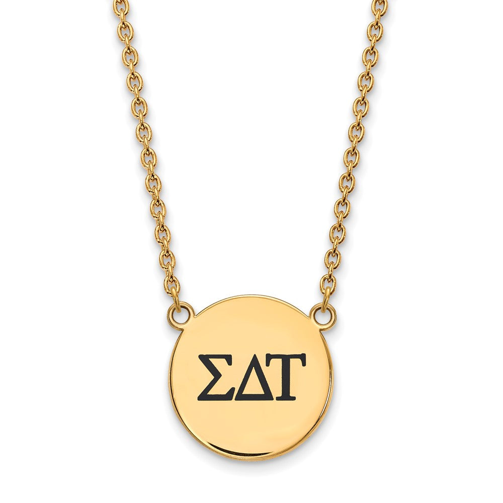 Sterling Silver Gold-plated LogoArt Sigma Delta Tau Sorority Greek Letters Large Black Enamel Pendant 18 inch Necklace