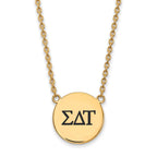 Sterling Silver Gold-plated LogoArt Sigma Delta Tau Sorority Greek Letters Large Black Enamel Pendant 18 inch Necklace