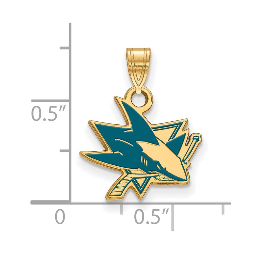 Sterling Silver Gold-plated NHL LogoArt San Jose Sharks Small Enamel Pendant