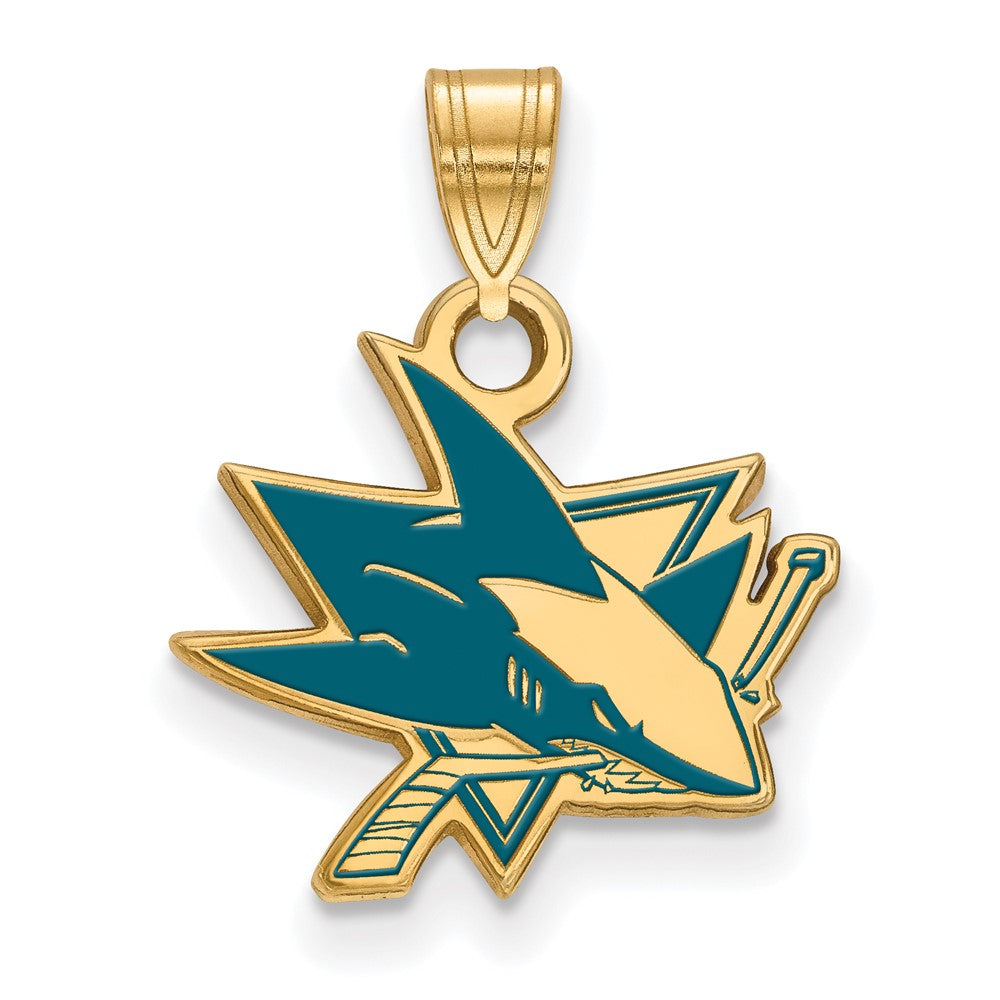 Sterling Silver Gold-plated NHL LogoArt San Jose Sharks Small Enamel Pendant