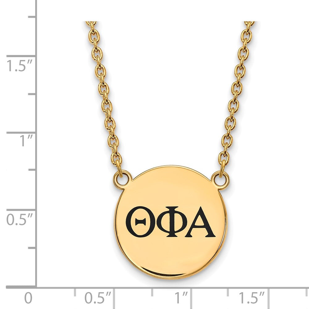 Sterling Silver Gold-plated LogoArt Theta Phi Alpha Sorority Greek Letters Large Black Enamel Pendant 18 inch Necklace