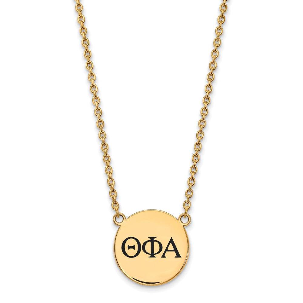 Sterling Silver Gold-plated LogoArt Theta Phi Alpha Sorority Greek Letters Large Black Enamel Pendant 18 inch Necklace