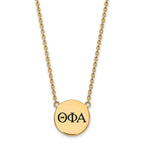 Sterling Silver Gold-plated LogoArt Theta Phi Alpha Sorority Greek Letters Large Black Enamel Pendant 18 inch Necklace