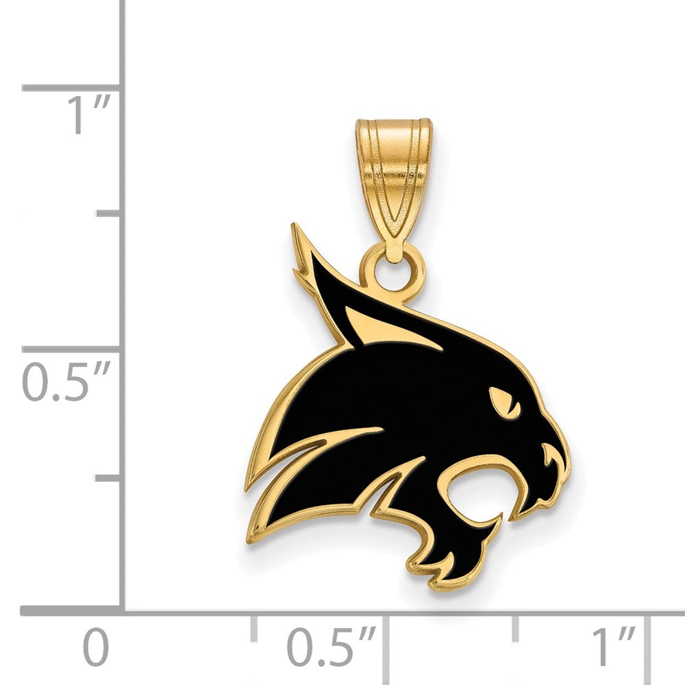 Sterling Silver Gold-plated LogoArt Texas State University Bobcat Large Enameled Pendant