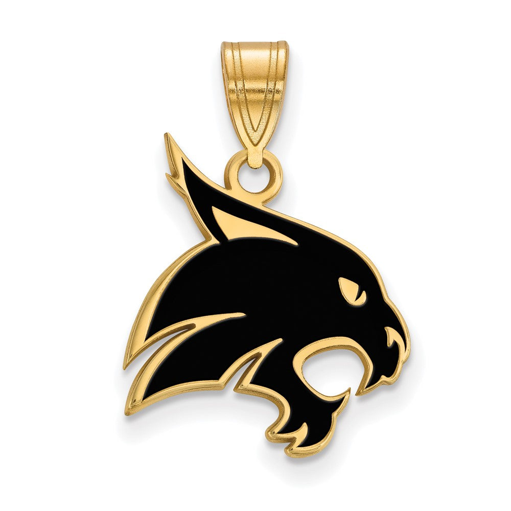 Sterling Silver Gold-plated LogoArt Texas State University Bobcat Large Enameled Pendant