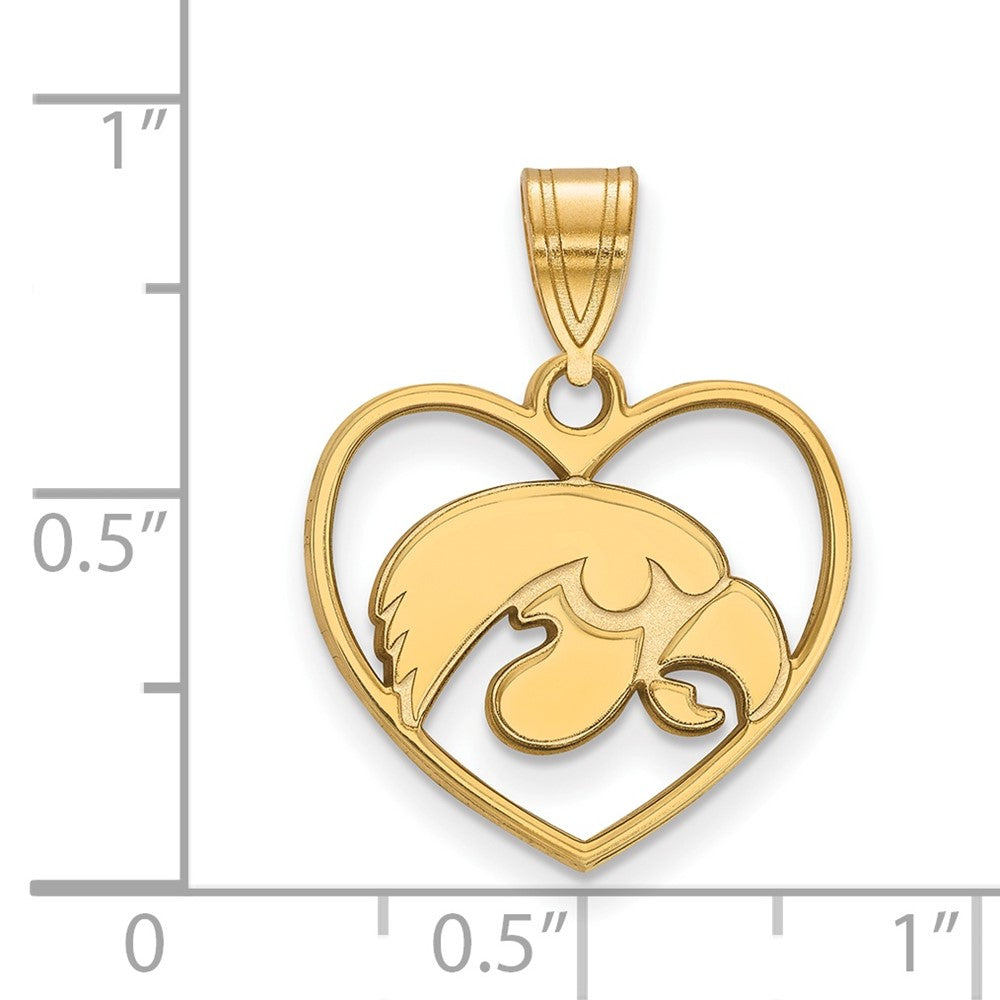 Sterling Silver Gold-plated LogoArt University of Iowa Hawk Heart Pendant