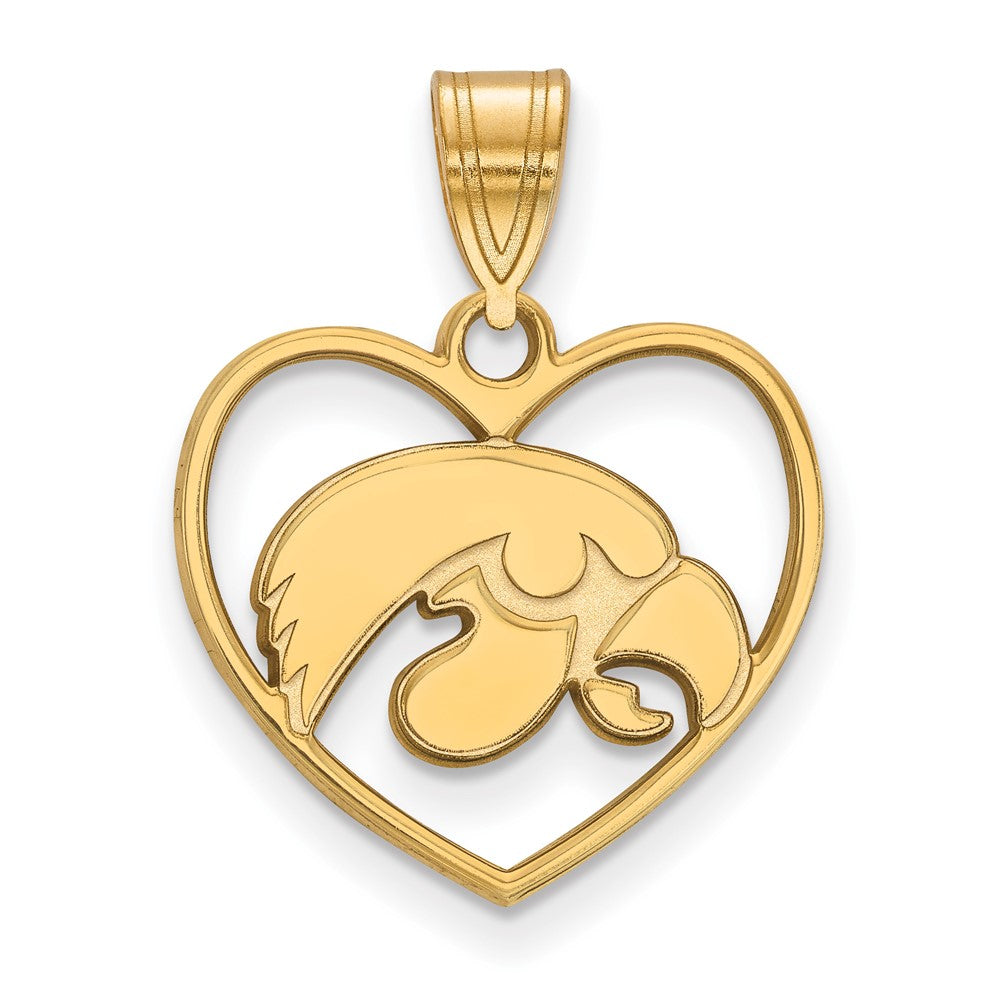 Sterling Silver Gold-plated LogoArt University of Iowa Hawk Heart Pendant