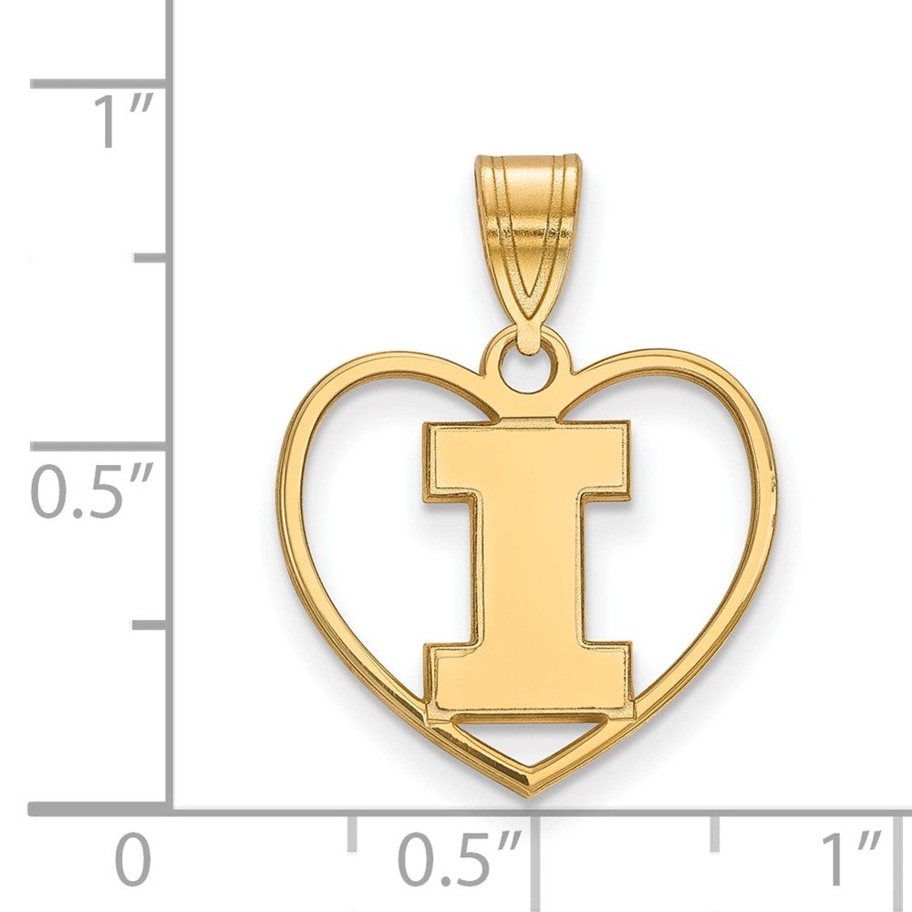 Sterling Silver Gold-plated LogoArt University of Illinois Letter I Heart Pendant