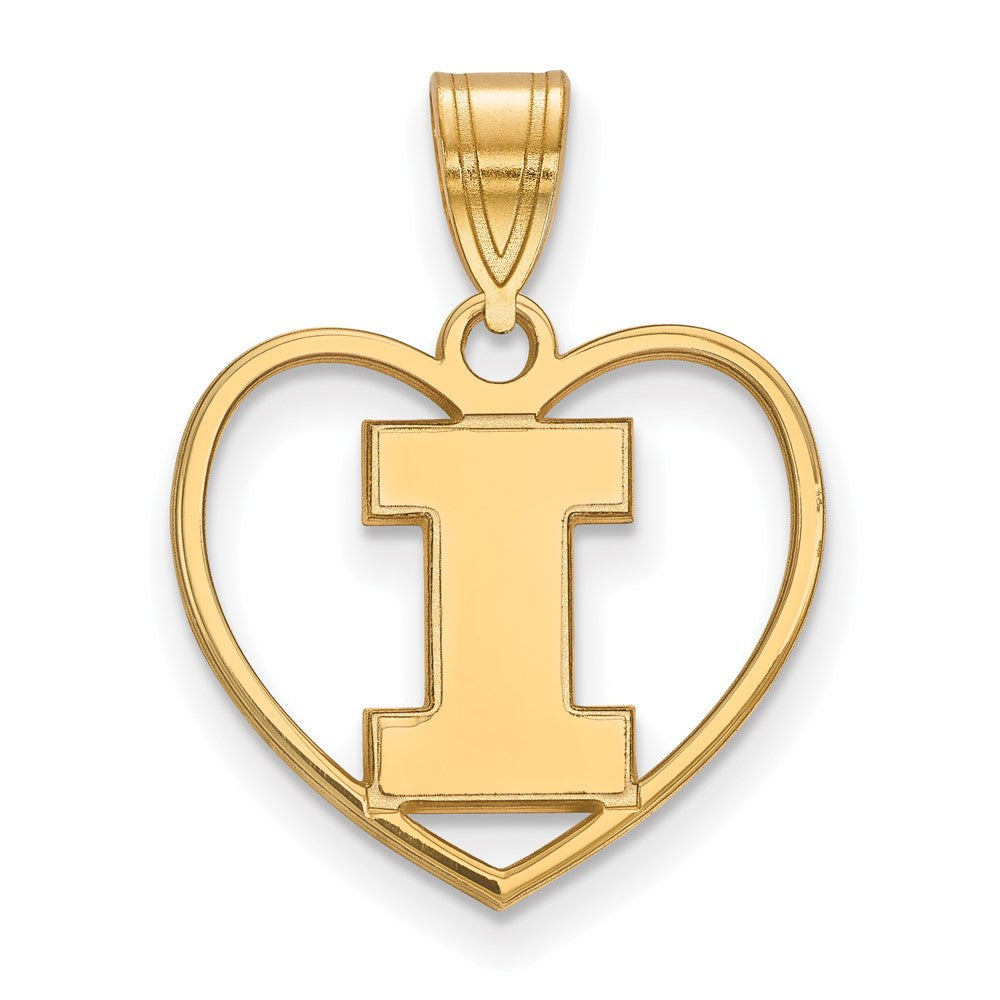 Sterling Silver Gold-plated LogoArt University of Illinois Letter I Heart Pendant