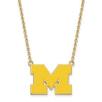 Sterling Silver Gold-plated LogoArt University of Michigan Letter M Large Yellow Enameled Pendant 18 inch Necklace