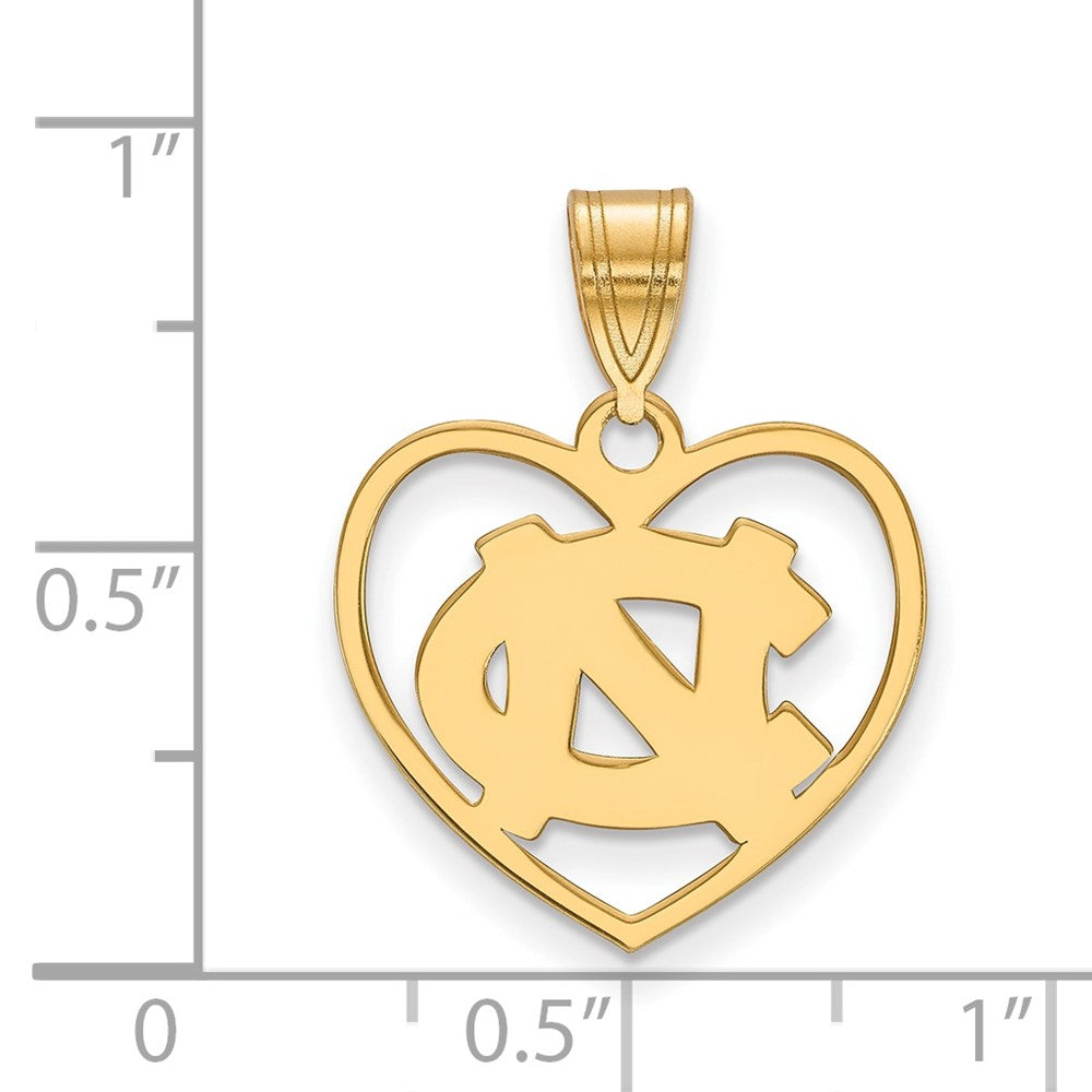 Sterling Silver Gold-plated LogoArt University of North Carolina N-C Heart Pendant