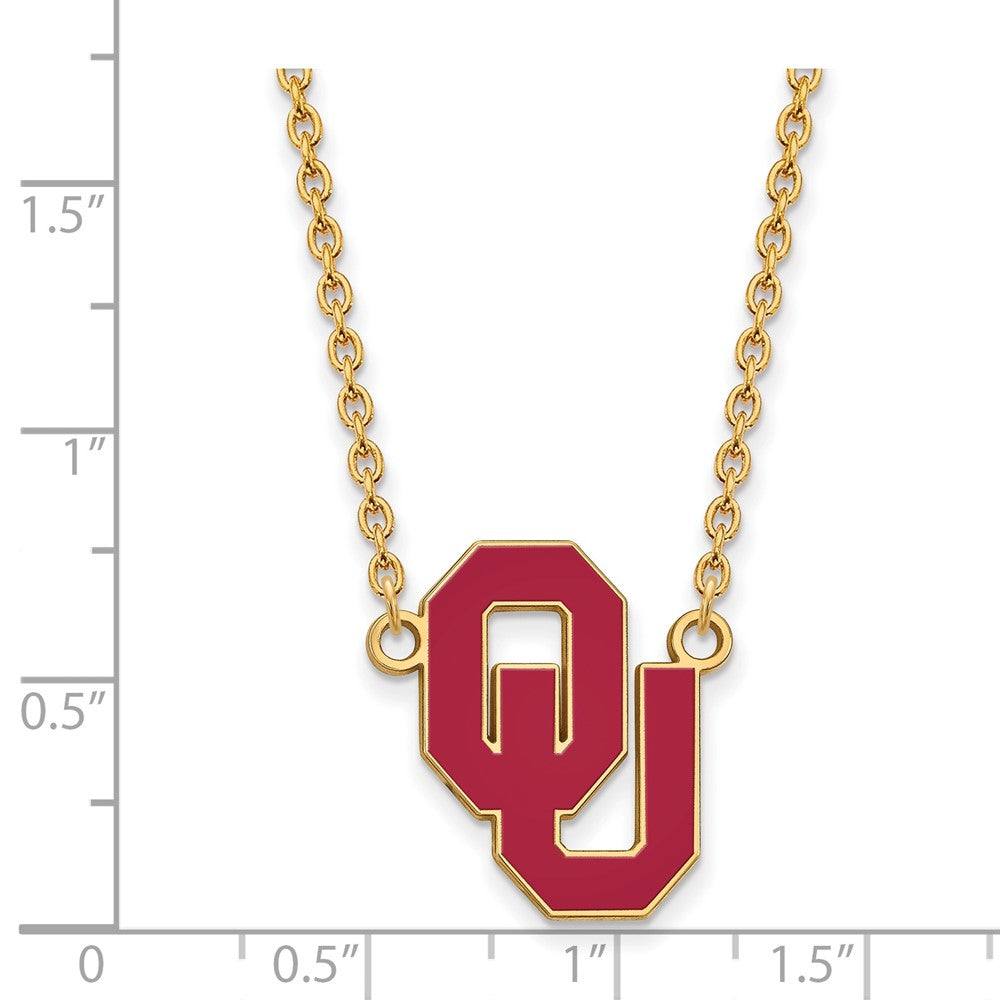 Sterling Silver Gold-plated LogoArt University of Oklahoma O-U Large Enameled Pendant 18 inch Necklace
