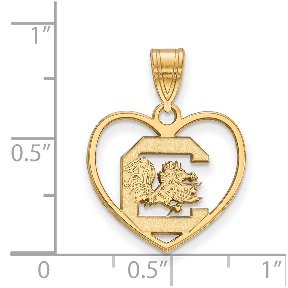 Sterling Silver Gold-plated LogoArt University of South Carolina Heart Pendant