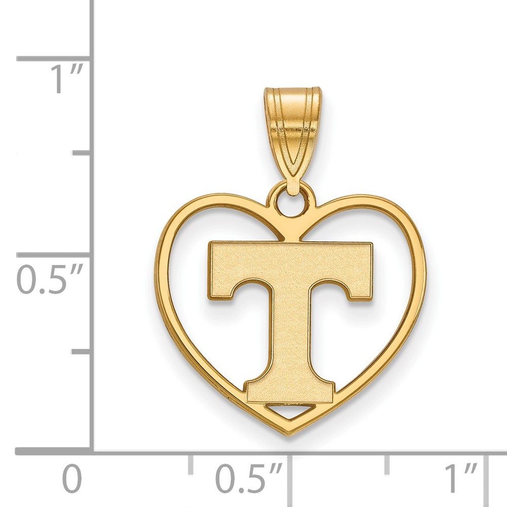 Sterling Silver Gold-plated LogoArt University of Tennessee Letter T Heart Pendant